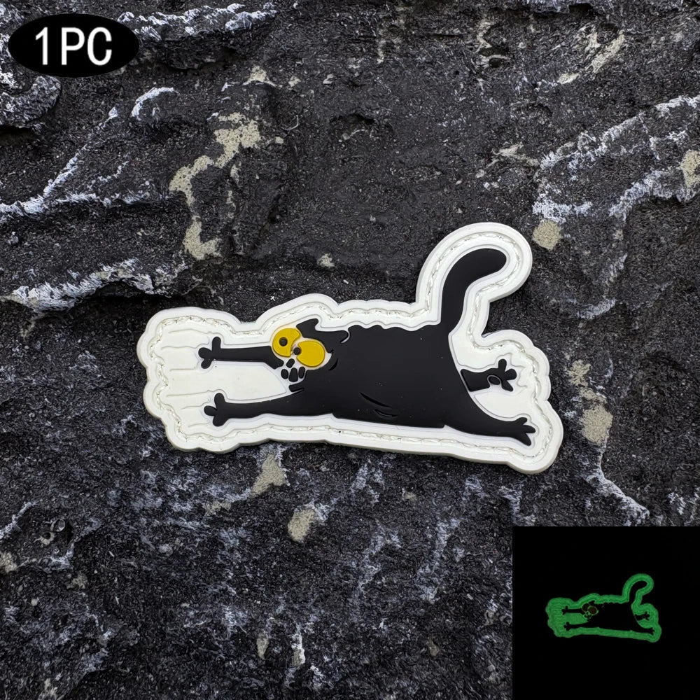 Luminous Cat PVC Patch — Glow-in-Dark Velcro Badge for Bags & Backpacks
