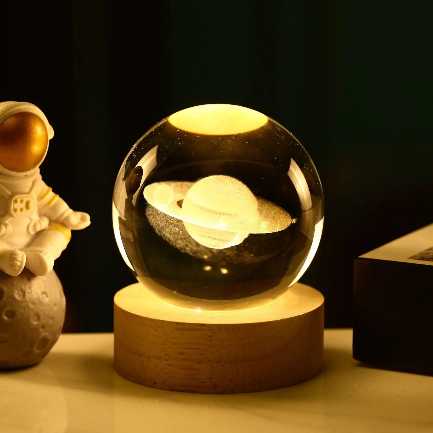Solar System Crystal Ball — 8cm Laser-Engraved Planet Globe with LED Base