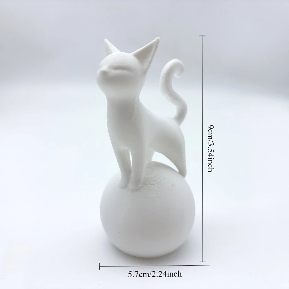 3D Black Cat on Ball Sculpture - Artistic Minimalist Statue Home Decor