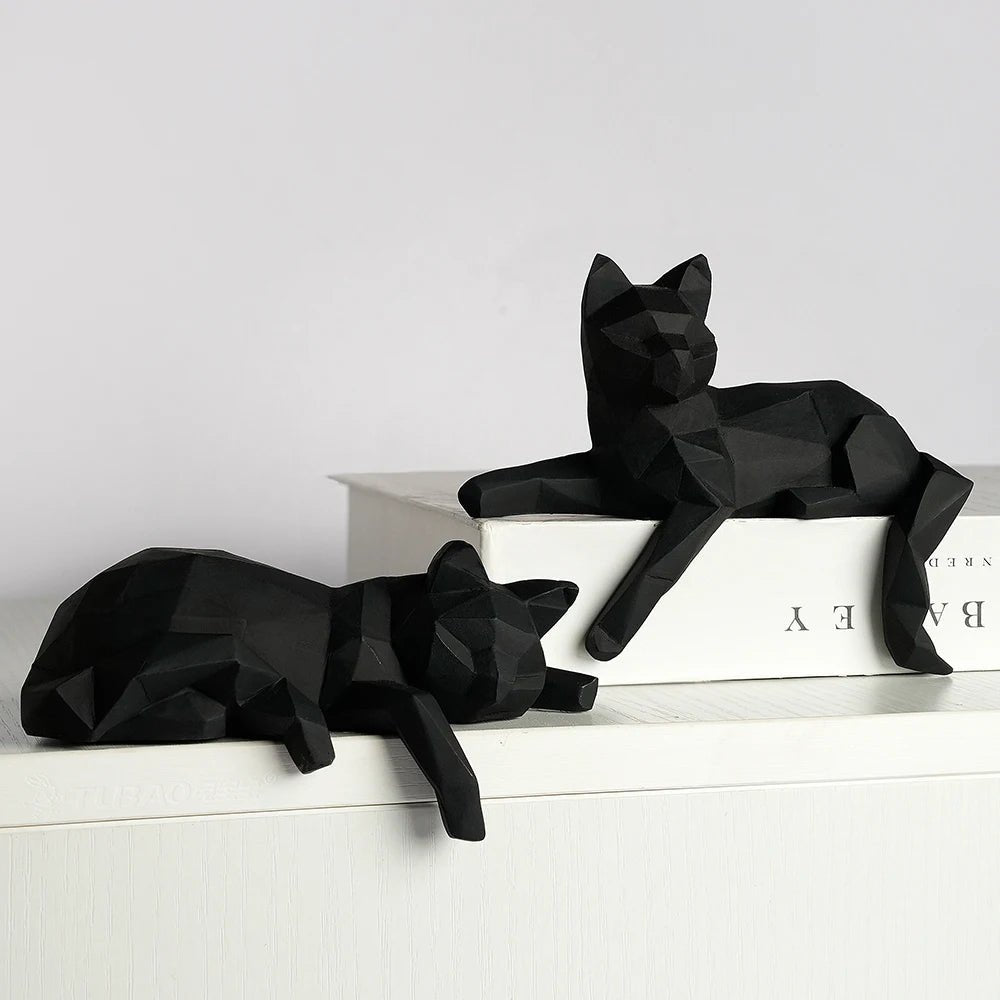 Geometric Cat Sculpture Set - Faceted Resin Animal Figurines for Home Decor