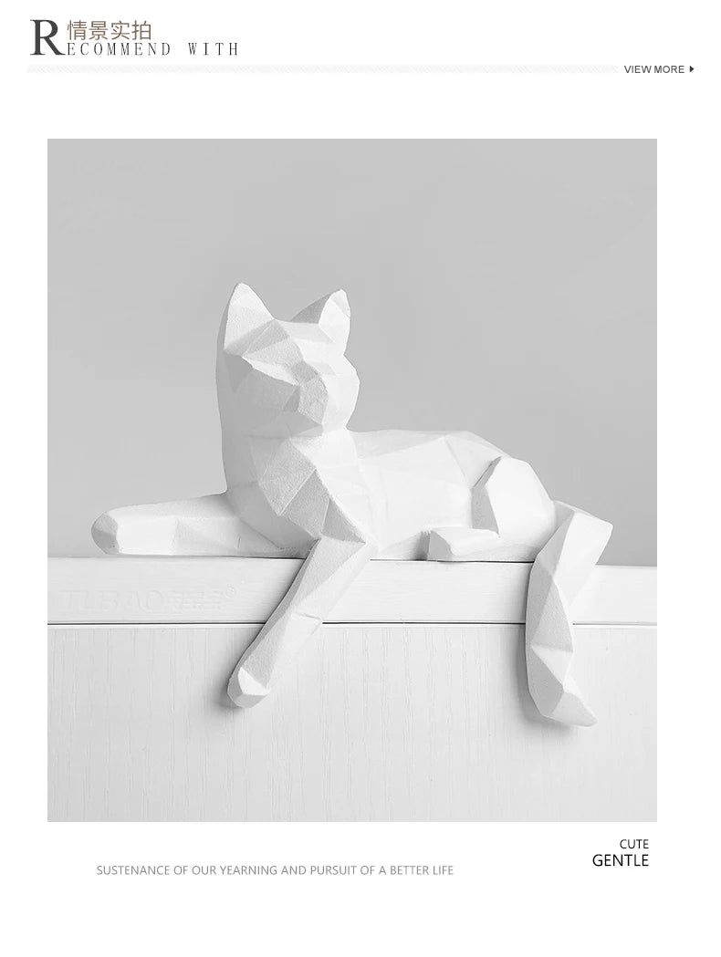 Geometric Cat Sculpture Set - Faceted Resin Animal Figurines for Home Decor