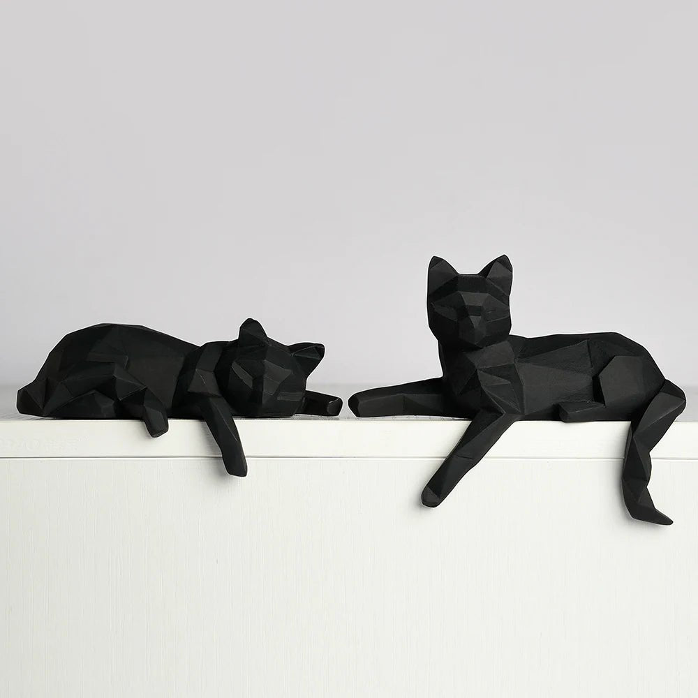 Geometric Cat Sculpture Set - Faceted Resin Animal Figurines for Home Decor