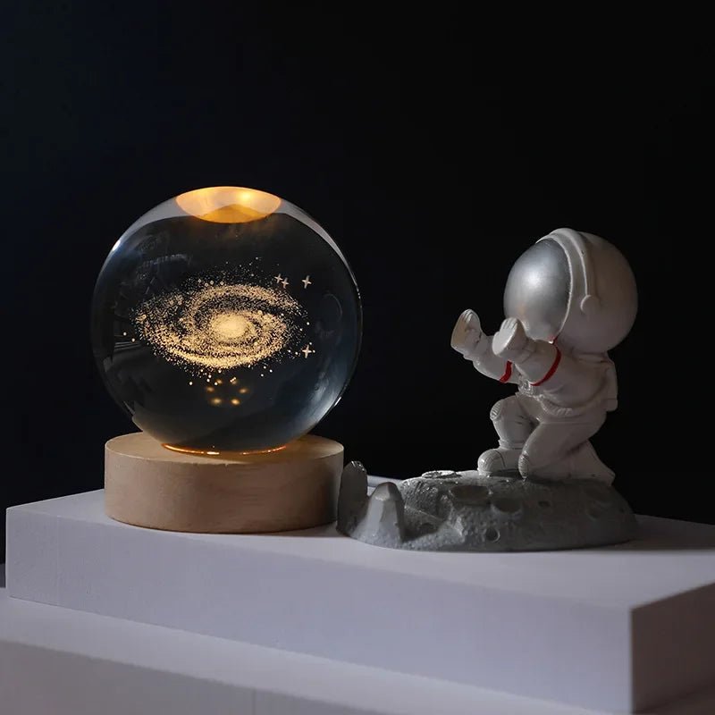 Galaxy Crystal Ball Moon Lamp — 3D LED Night Light with Wooden Base