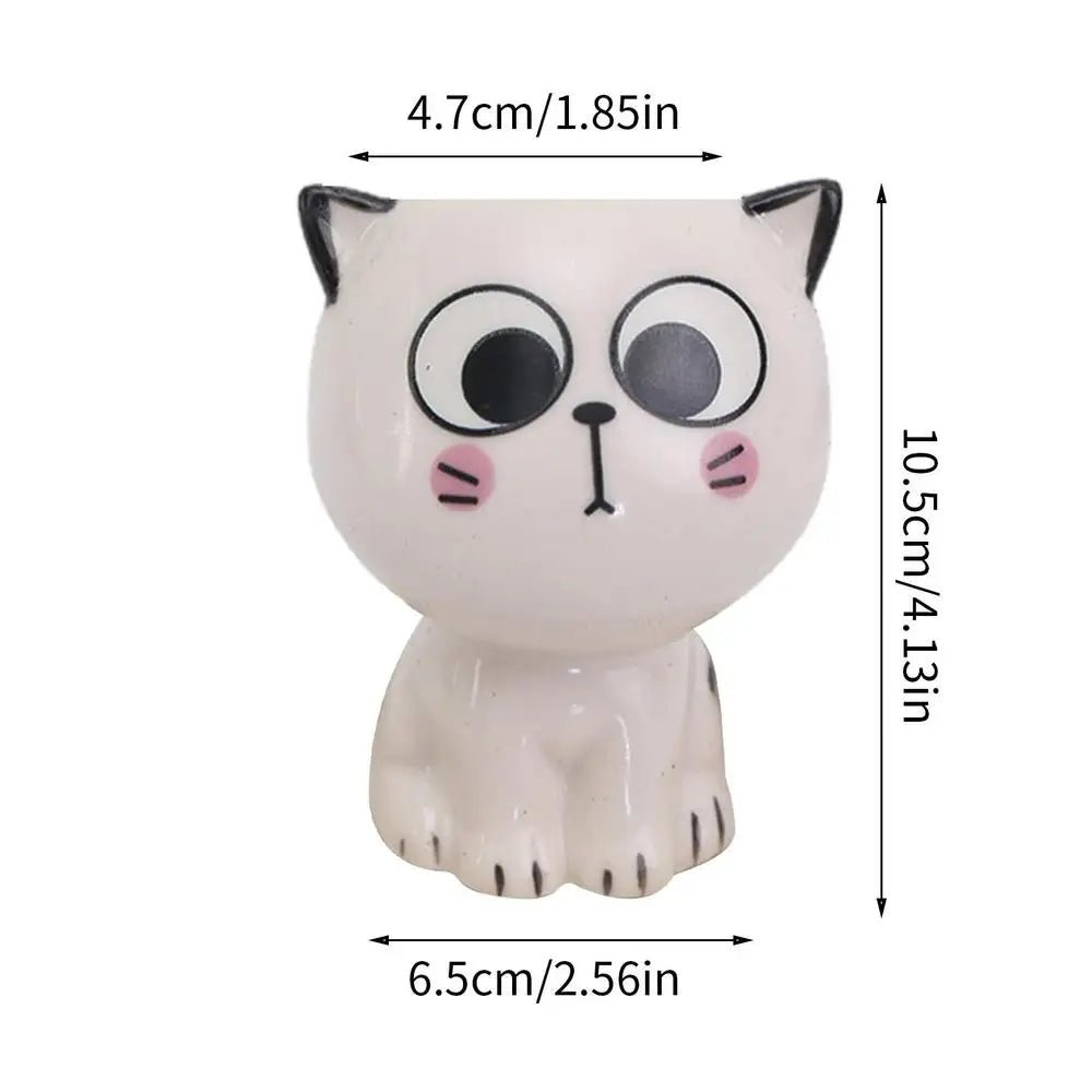 Cartoon Cat Ceramic Planter — Mini Tabletop Pot for Succulents & Cacti