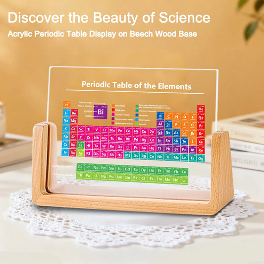 Acrylic Periodic Table on Wooden Base — Chemistry Study Gift & Desk Display