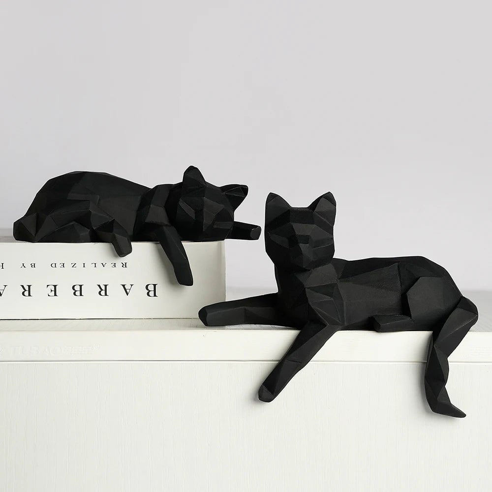 Geometric Cat Sculpture Set - Faceted Resin Animal Figurines for Home Decor