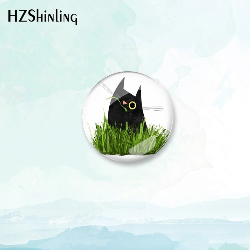 Cat and Plant Badge Brooch — Green Plants & Cats Pin for Backpacks