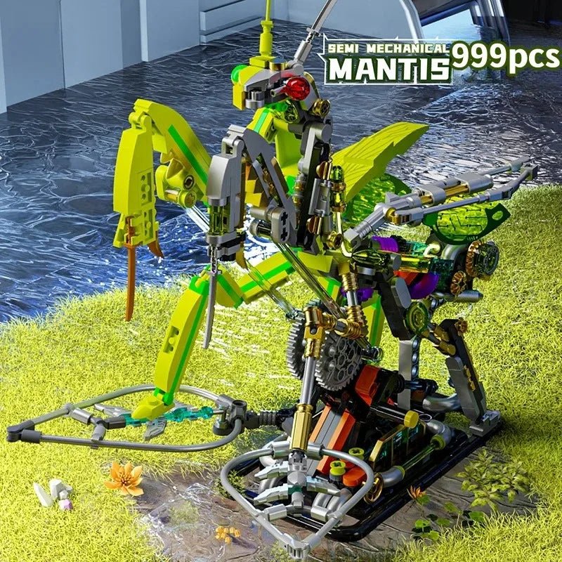 Mechanical Mantis Building Set - 999 Piece Steampunk Insect Model with LED Lights
