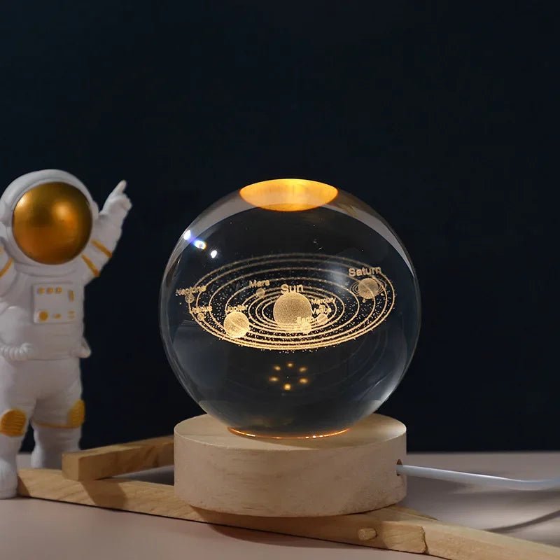 Galaxy Crystal Ball Moon Lamp — 3D LED Night Light with Wooden Base