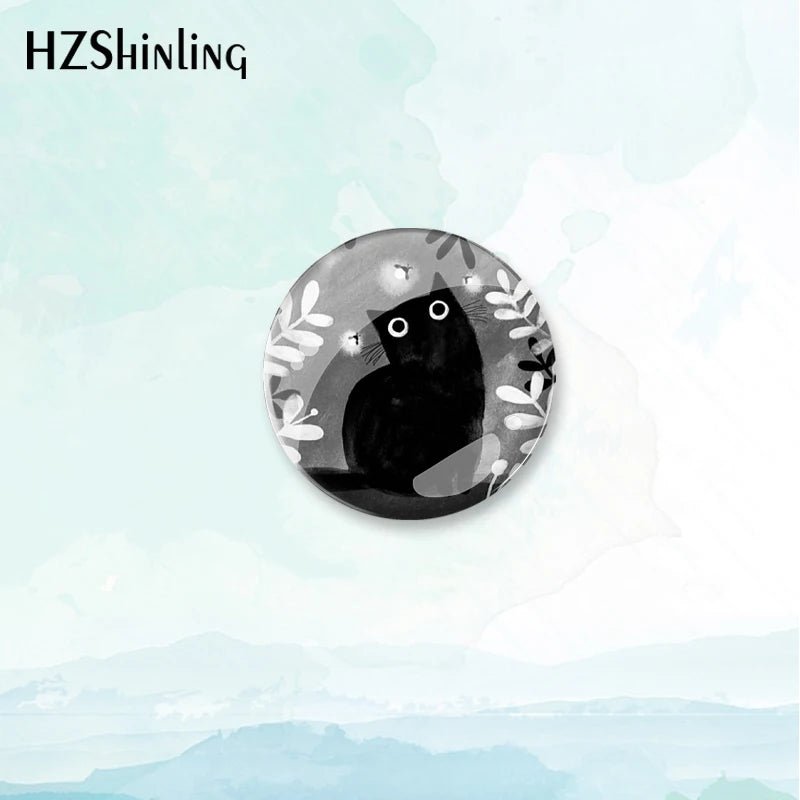 Cat and Plant Badge Brooch — Green Plants & Cats Pin for Backpacks