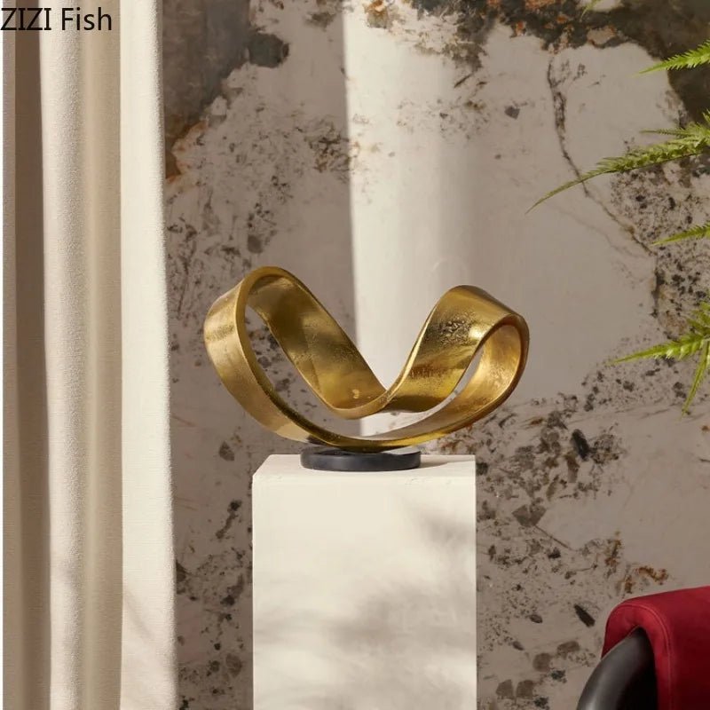 Golden Geometric Abstract Statue - Luxury Home Decor