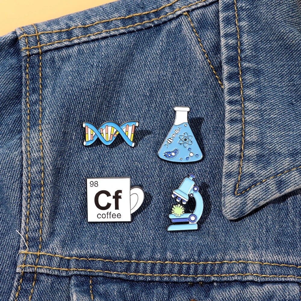 Chemistry Lab Enamel Pins — Beaker, Microscope & Molecule Badges for Science Lovers