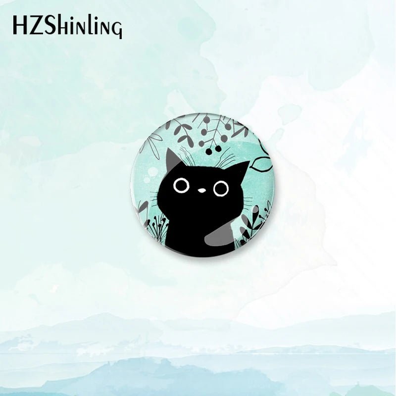 Cat and Plant Badge Brooch — Green Plants & Cats Pin for Backpacks