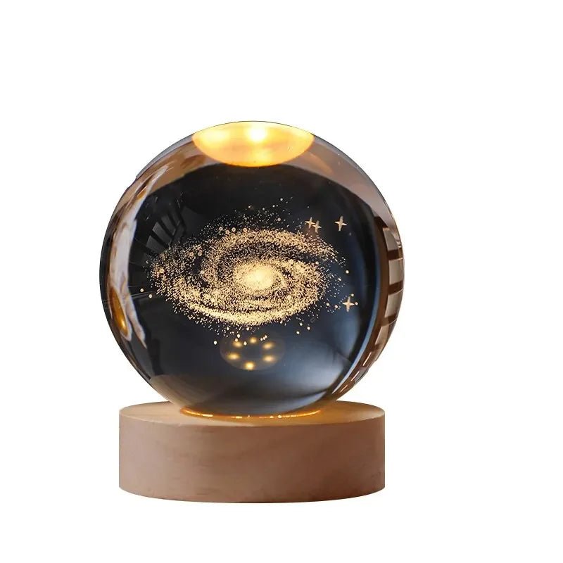 Solar System Crystal Ball — 8cm Laser-Engraved Planet Globe with LED Base