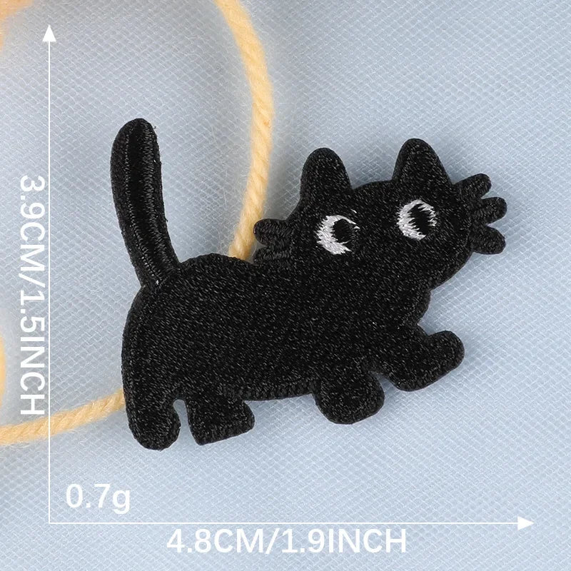 5pcs Cartoon Black Cat Embroidered Patches — DIY Iron-On Patches for Clothing