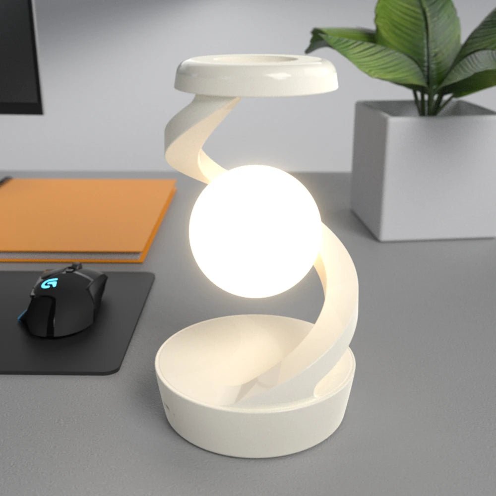 Rotating Floating Lamp with 15W Wireless Charger — RGB LED Night Light & Phone Charger