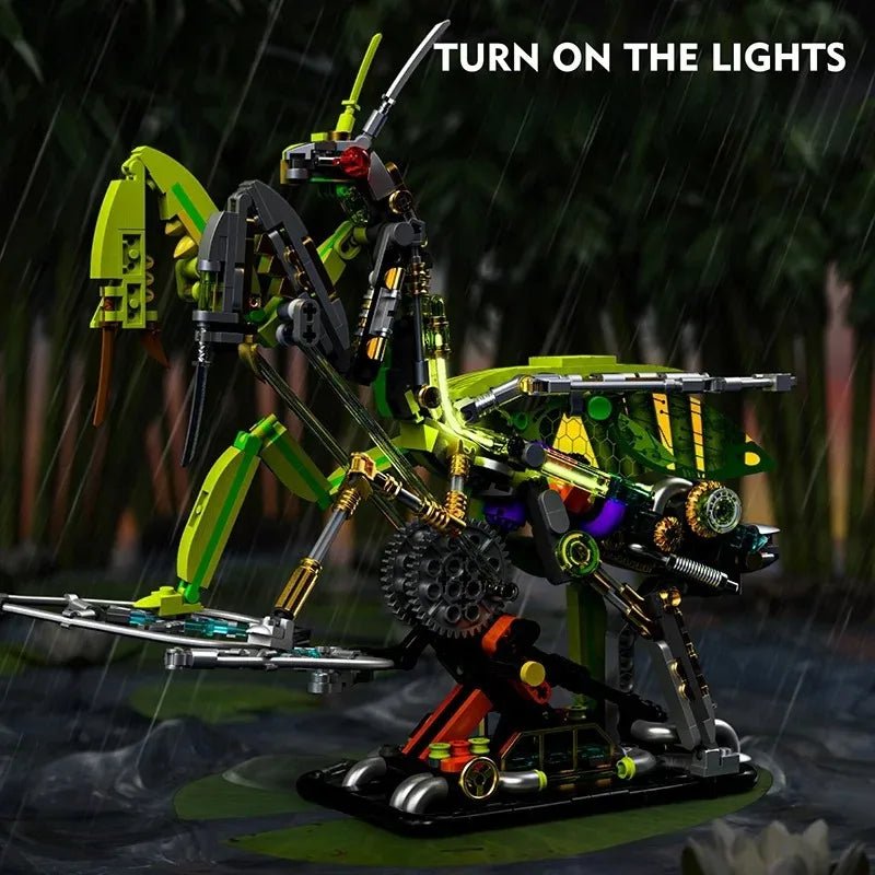 Mechanical Mantis Building Set - 999 Piece Steampunk Insect Model with LED Lights