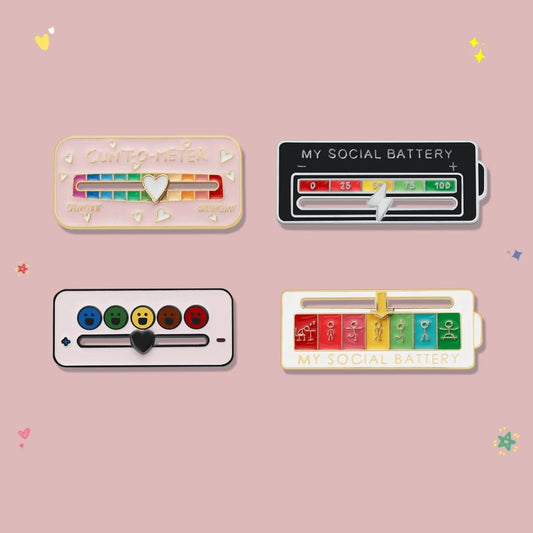 Social Battery Mood Tracker Enamel Pins — Emotions & Mental Health Badge Set