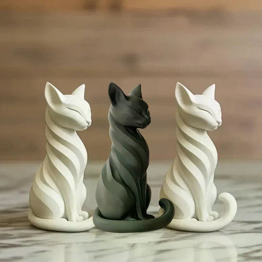 Elegant Striped Cat Sculpture - Charming Figurine for Indoor & Outdoor Decor