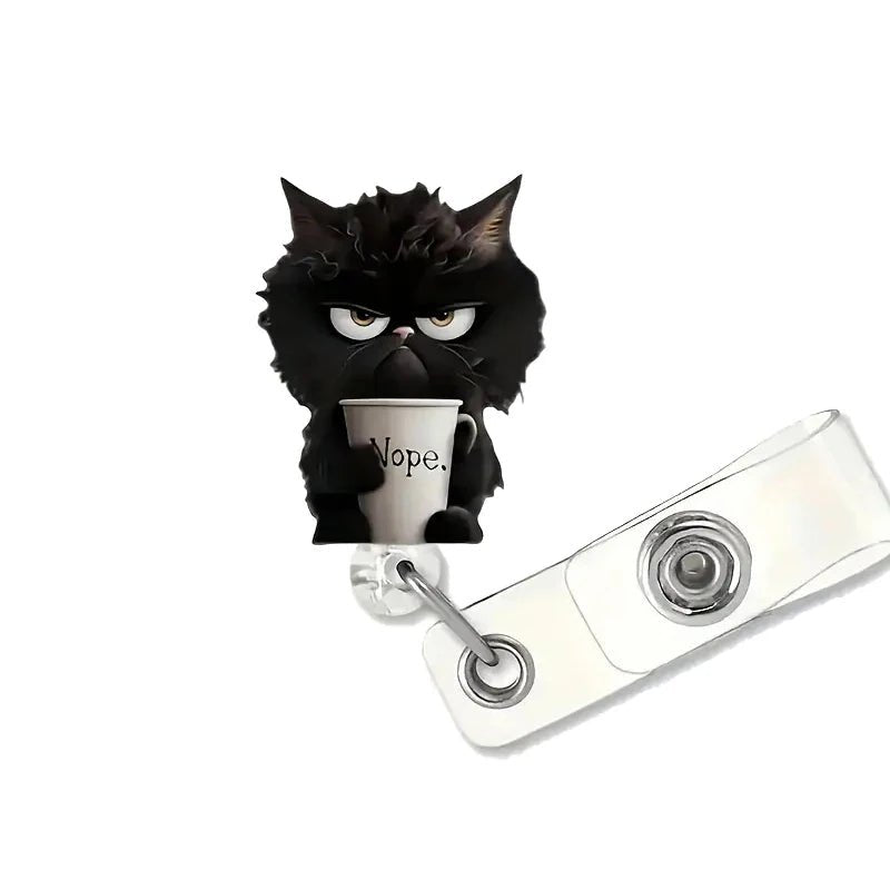 Black Cat Badge Clip — Cute Acrylic ID Clip for Bags, Cars & Keys