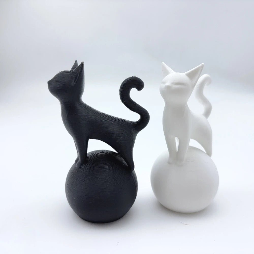 3D Black Cat on Ball Sculpture - Artistic Minimalist Statue Home Decor