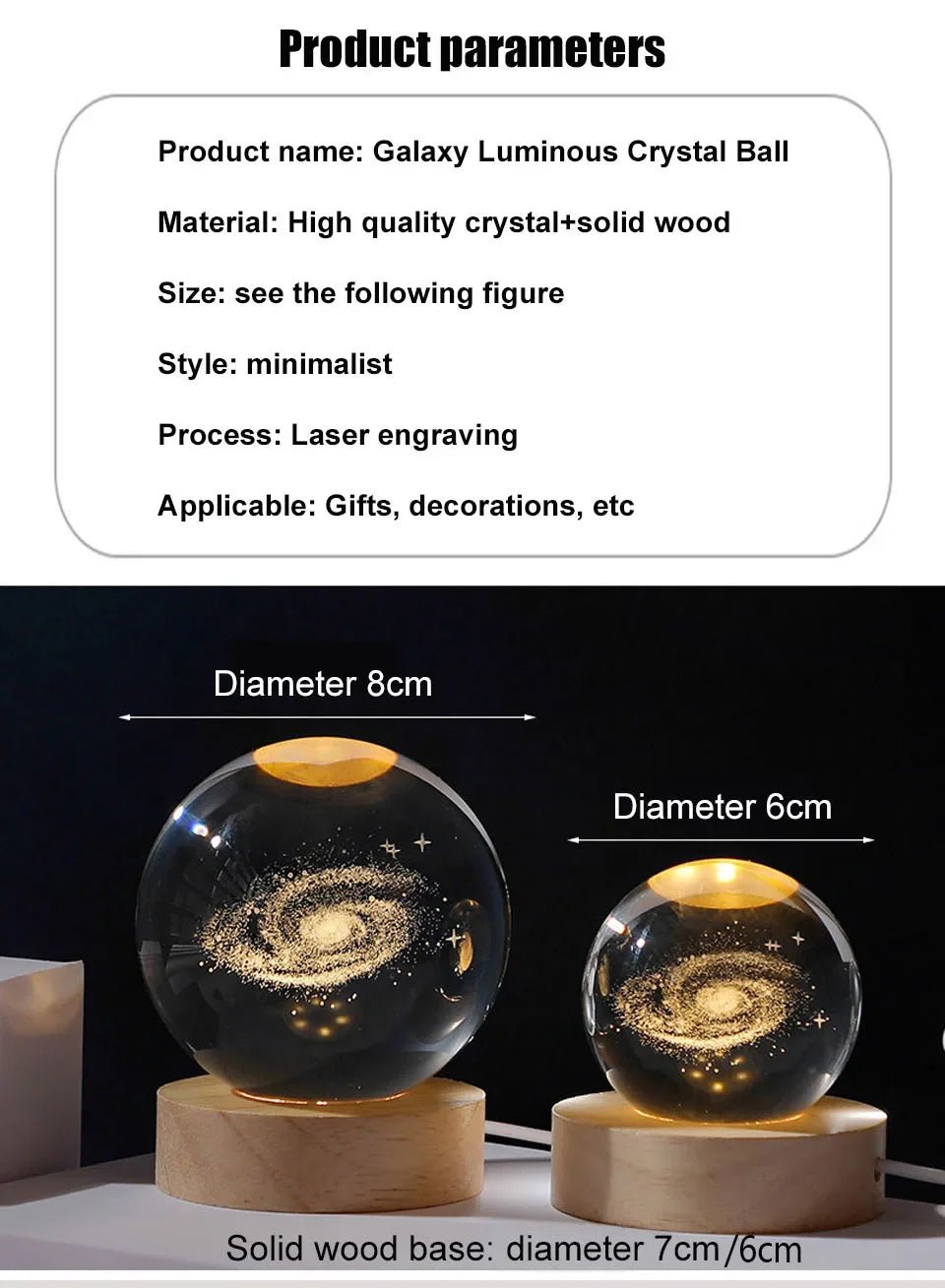 Galaxy Crystal Ball Moon Lamp — 3D LED Night Light with Wooden Base