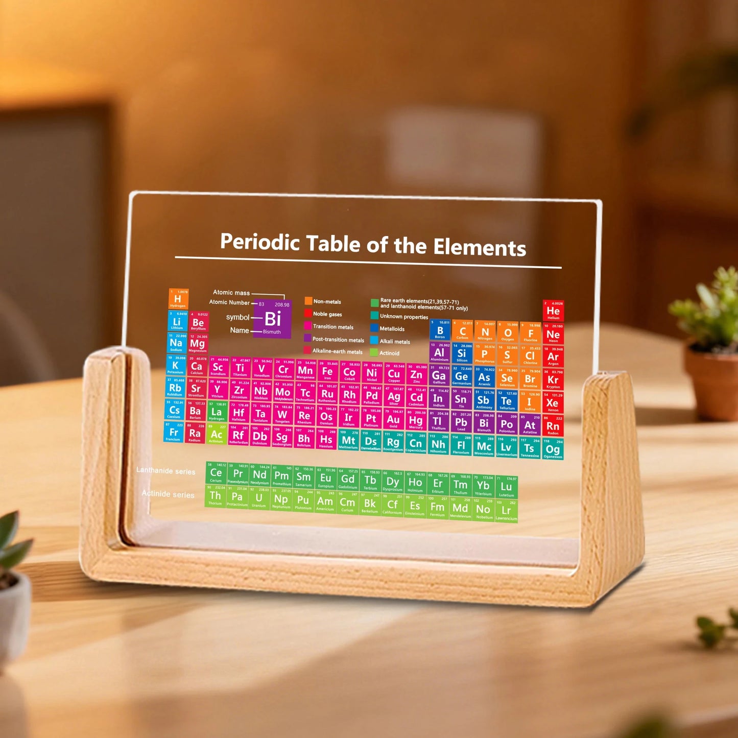 Acrylic Periodic Table on Wooden Base — Chemistry Study Gift & Desk Display