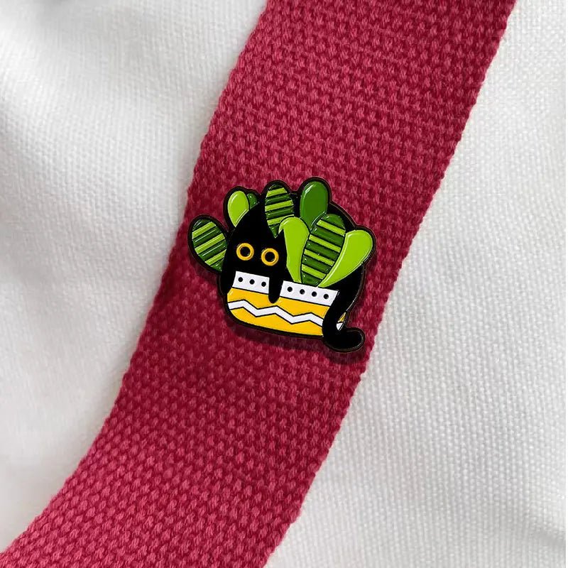 Cats in Plants Enamel Pin — Black Cat Potted Plant Badge