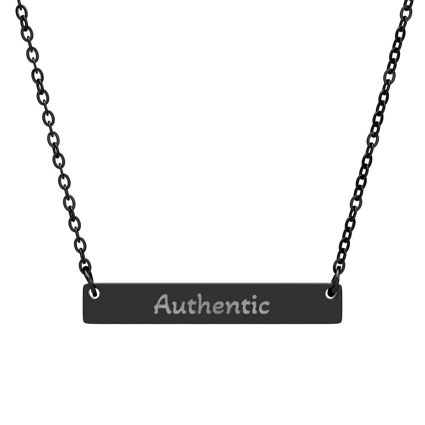"Authentic" - Engraved Horizontal Bar Necklace - Atlas of Imaginary Worlds