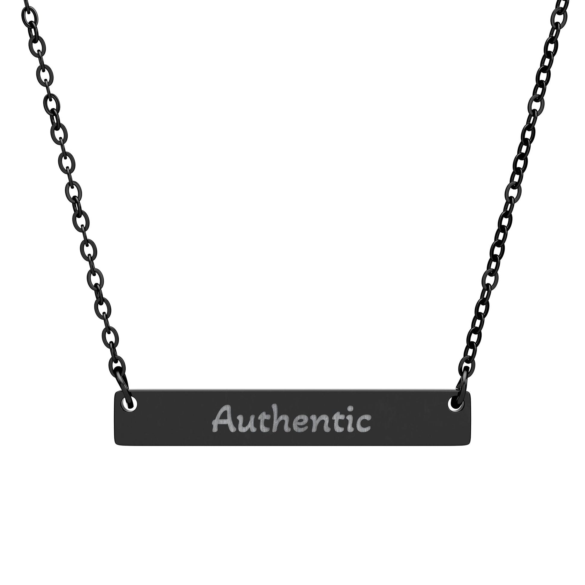 "Authentic" - Engraved Horizontal Bar Necklace - Atlas of Imaginary Worlds