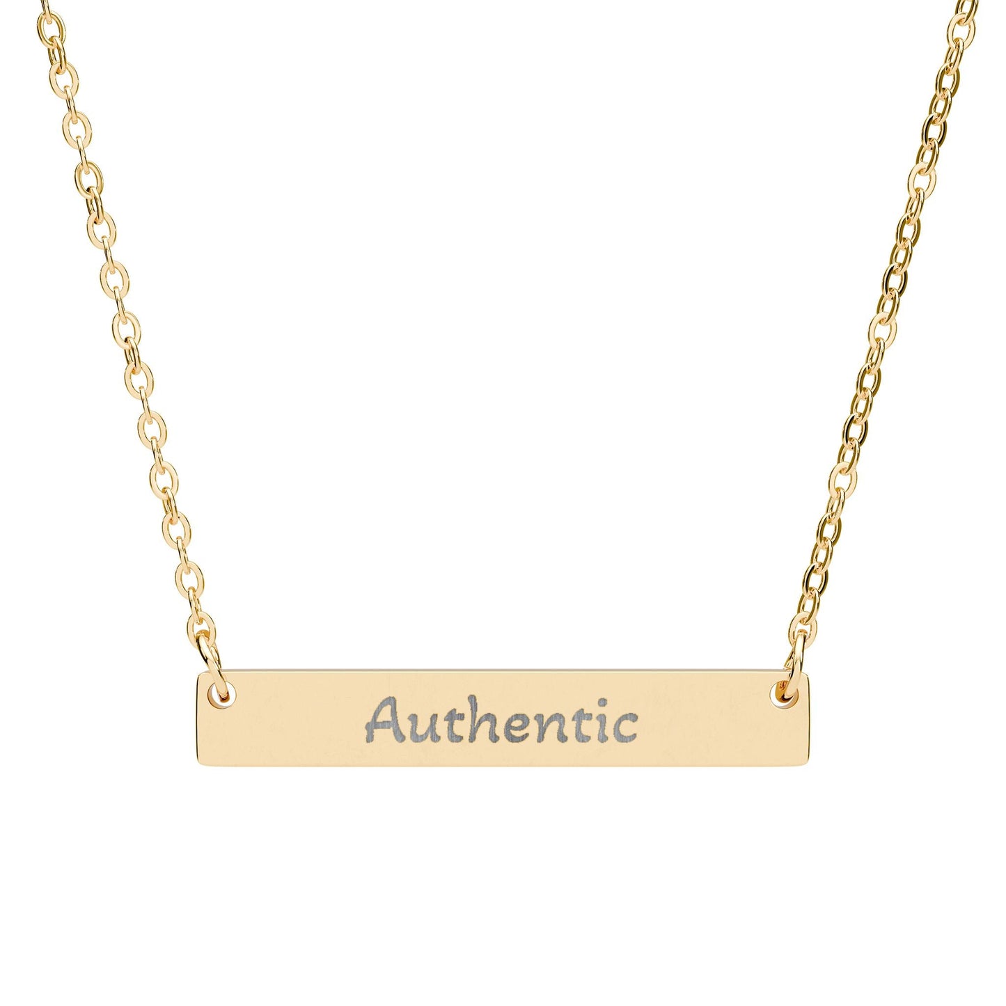 "Authentic" - Engraved Horizontal Bar Necklace - Atlas of Imaginary Worlds