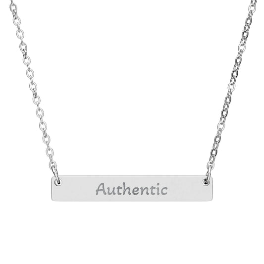"Authentic" - Engraved Horizontal Bar Necklace - Atlas of Imaginary Worlds