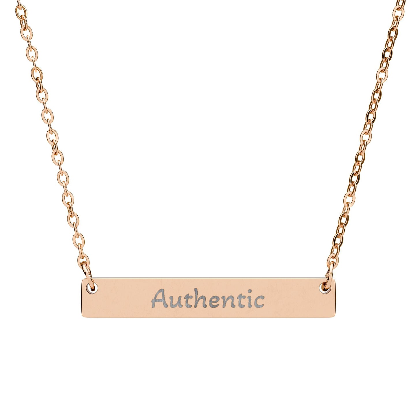 "Authentic" - Engraved Horizontal Bar Necklace - Atlas of Imaginary Worlds