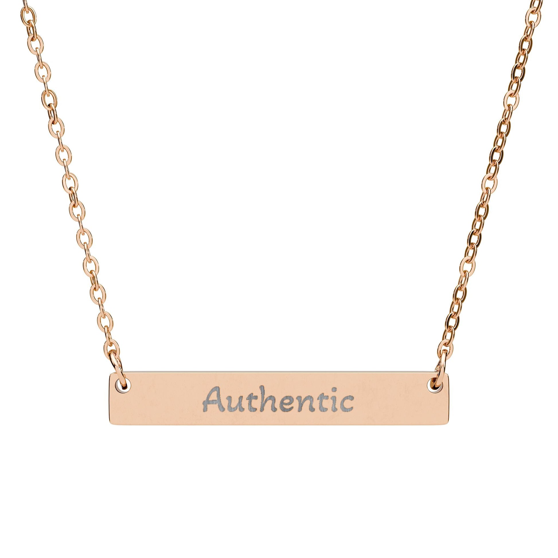 "Authentic" - Engraved Horizontal Bar Necklace - Atlas of Imaginary Worlds