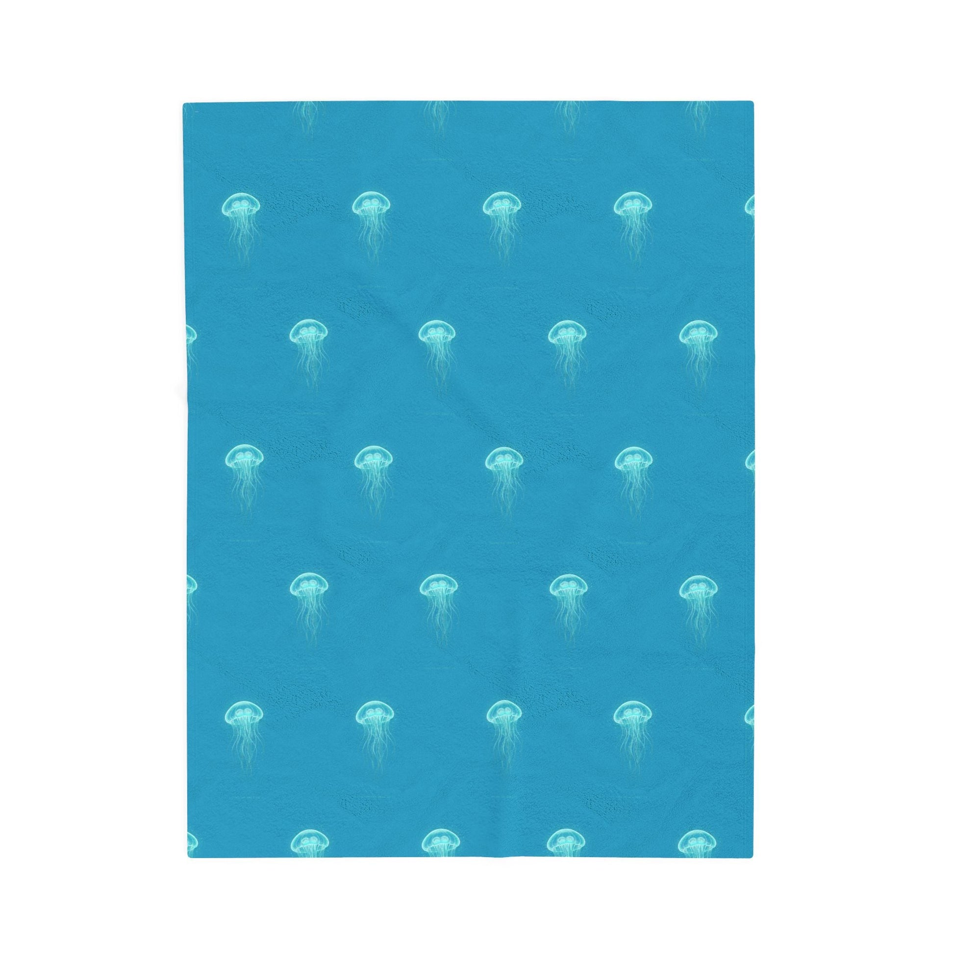 Bioluminescent Jellyfish Blanket | neon teal deep - sea aesthetic - Atlas of Imaginary Worlds