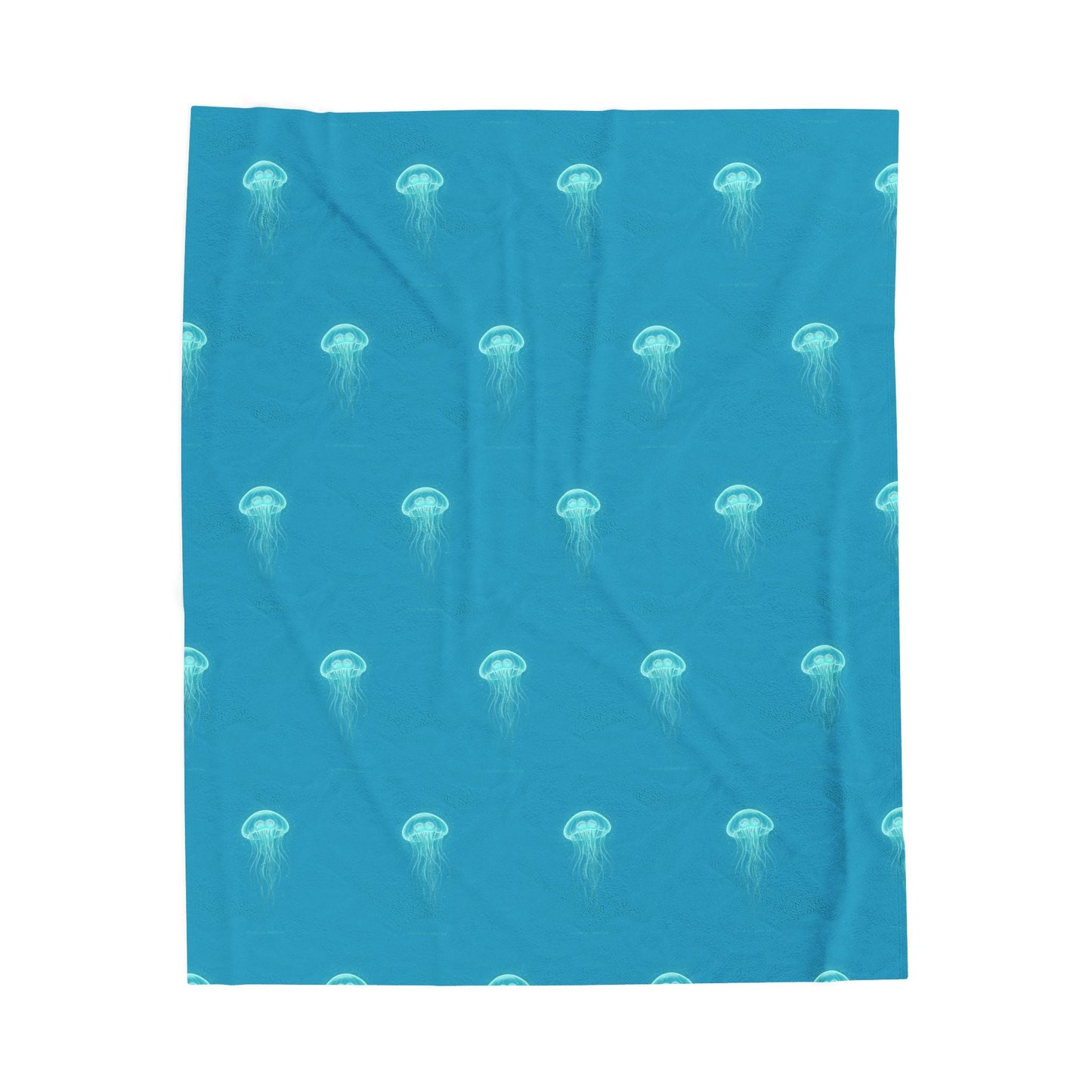 Bioluminescent Jellyfish Blanket | neon teal deep - sea aesthetic - Atlas of Imaginary Worlds
