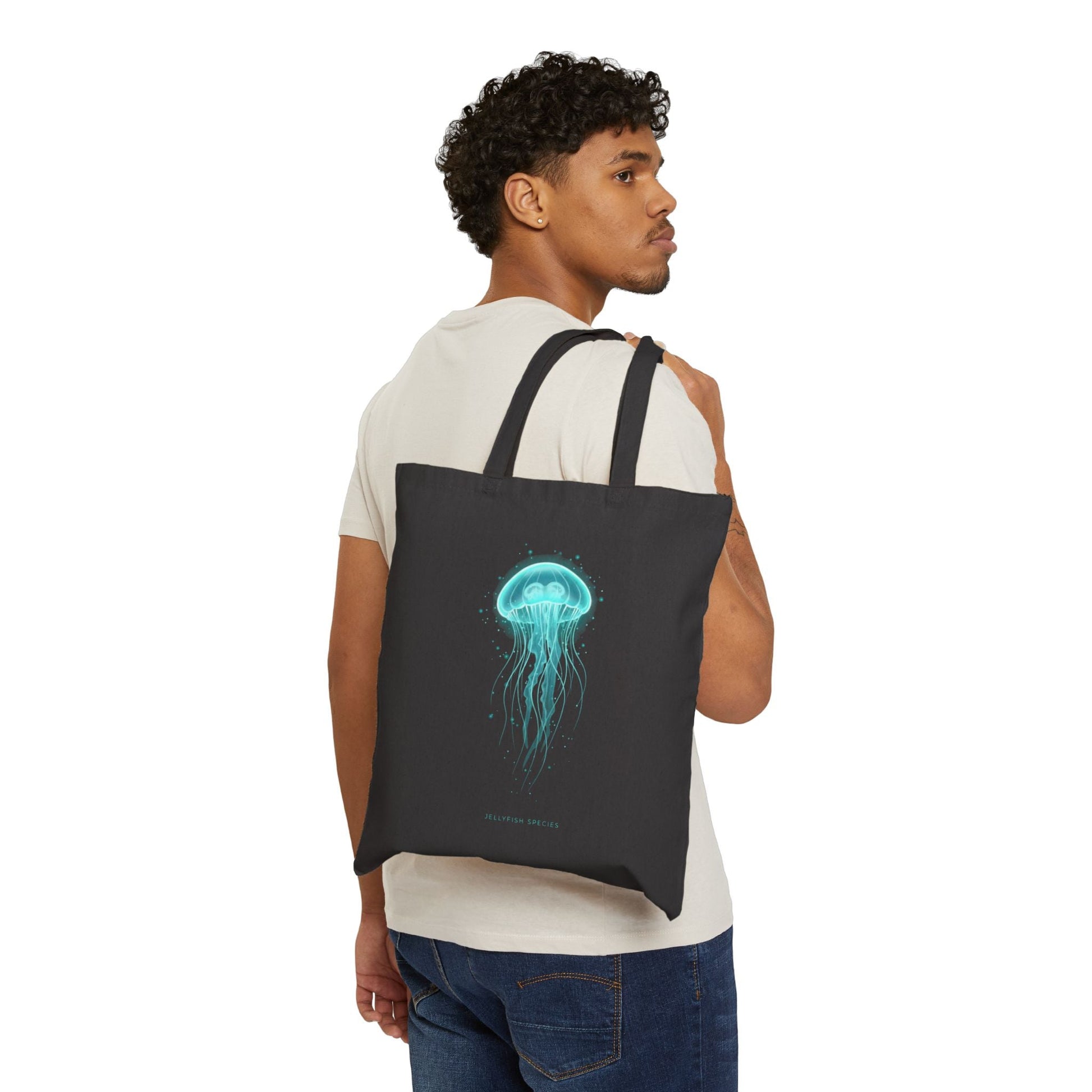 Bioluminescent Jellyfish Tote | neon jelly print, deep sea aesthetic - Atlas of Imaginary Worlds