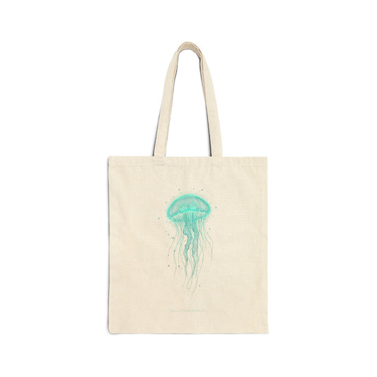 Bioluminescent Jellyfish Tote | neon jelly print, deep sea aesthetic - Atlas of Imaginary Worlds