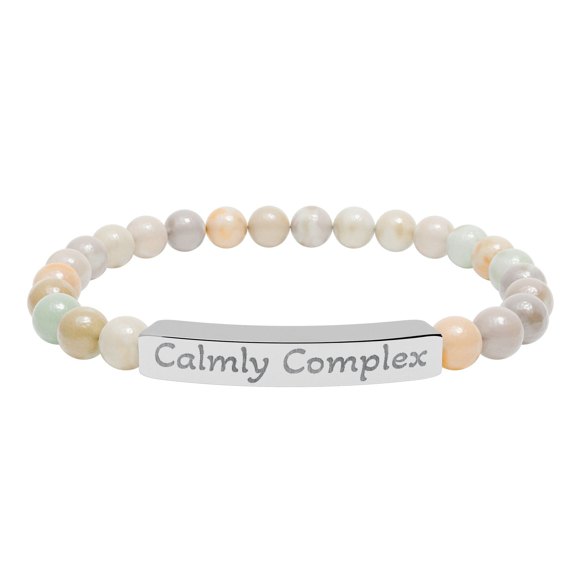 'Calmly complex' - Engraved Natural Stone Bar Bracelet - Atlas of Imaginary Worlds