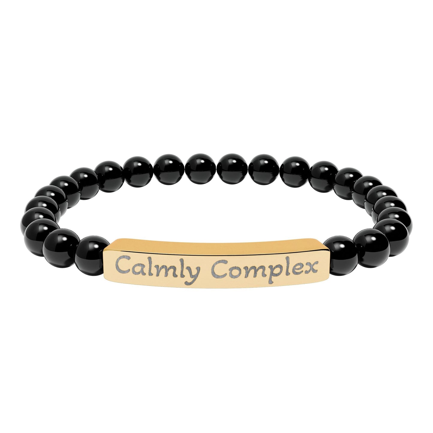 'Calmly complex' - Engraved Natural Stone Bar Bracelet - Atlas of Imaginary Worlds