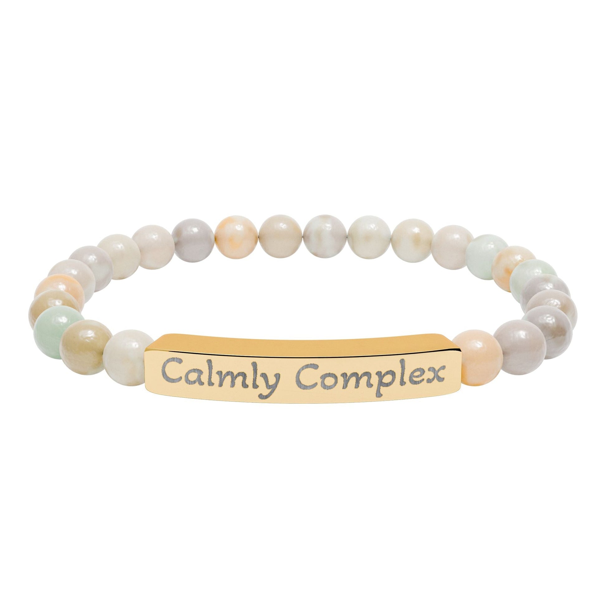 'Calmly complex' - Engraved Natural Stone Bar Bracelet - Atlas of Imaginary Worlds