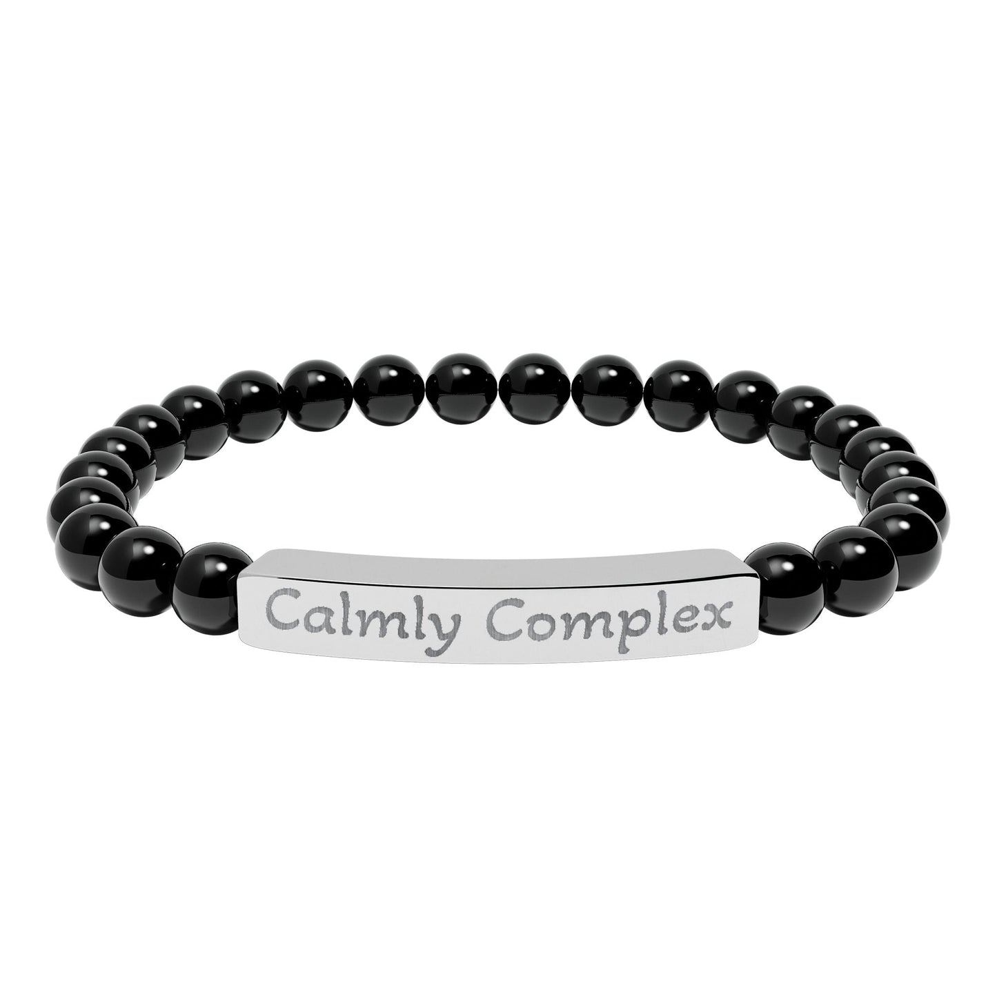 'Calmly complex' - Engraved Natural Stone Bar Bracelet - Atlas of Imaginary Worlds