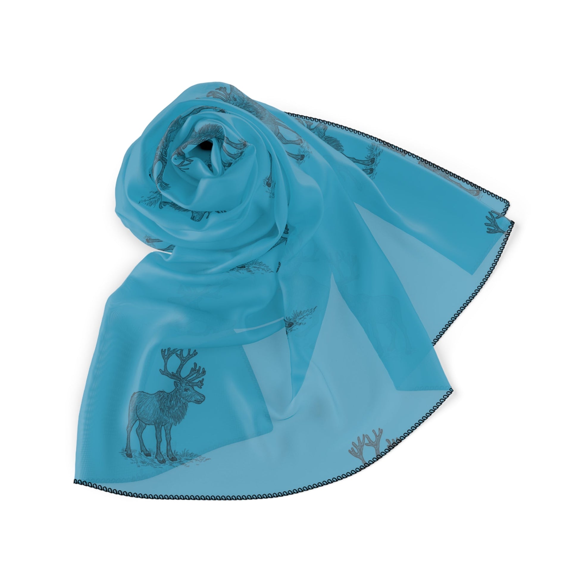Caribou Pattern Polyester Scarf — Lightweight Blue Neck Wrap - Atlas of Imaginary Worlds