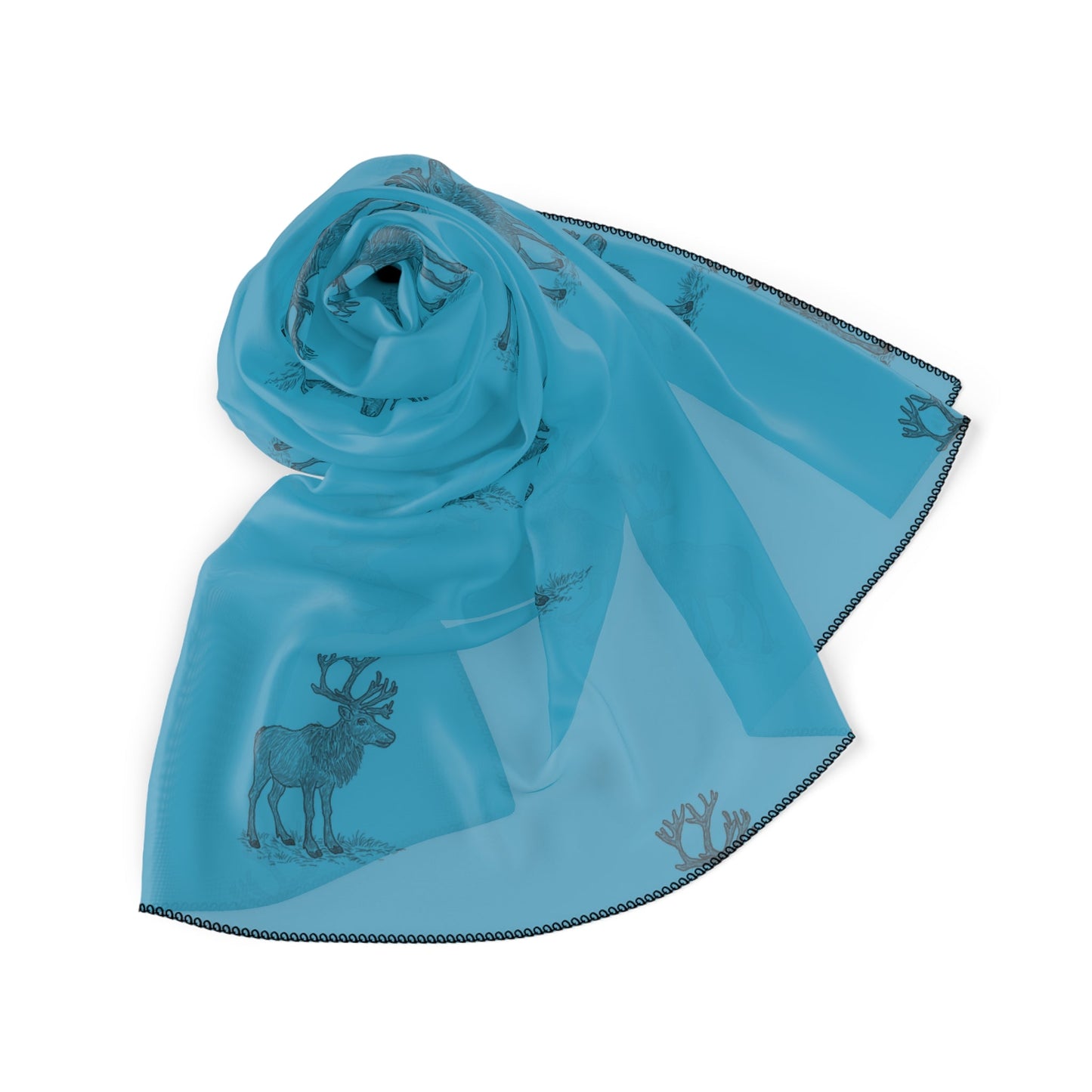 Caribou Pattern Polyester Scarf — Lightweight Blue Neck Wrap - Atlas of Imaginary Worlds