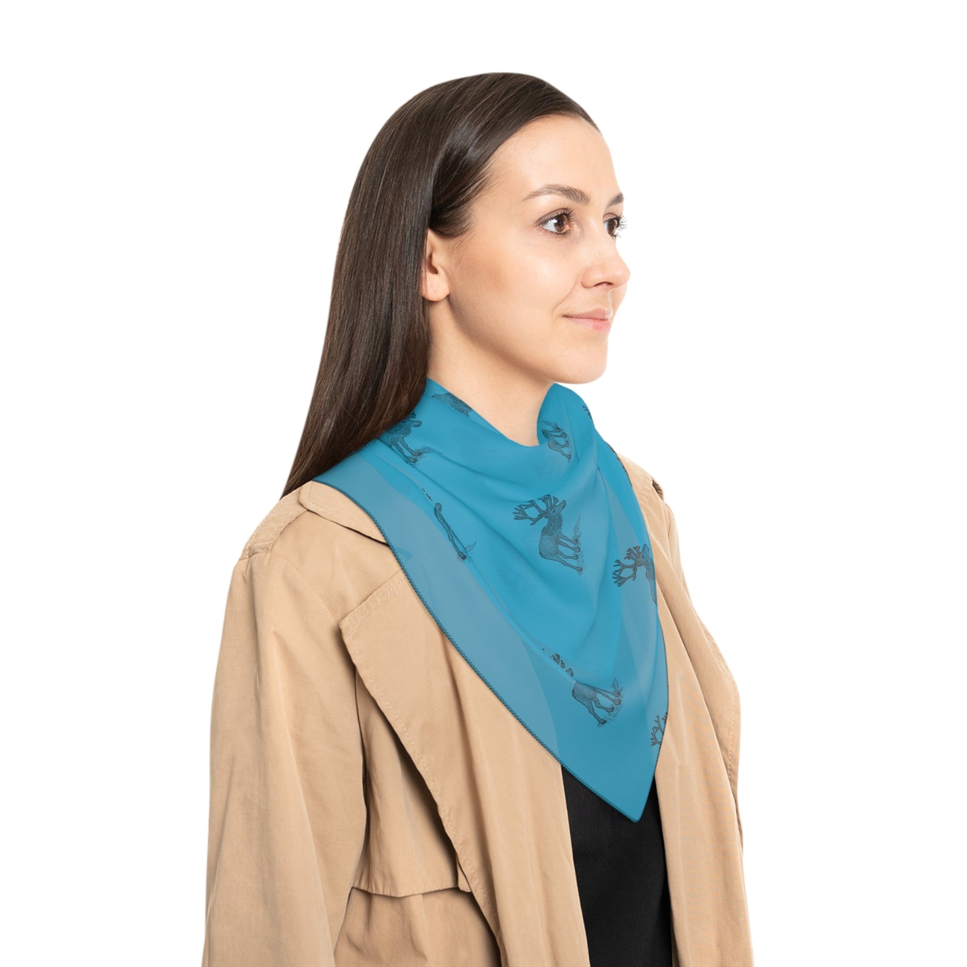 Caribou Pattern Polyester Scarf — Lightweight Blue Neck Wrap - Atlas of Imaginary Worlds