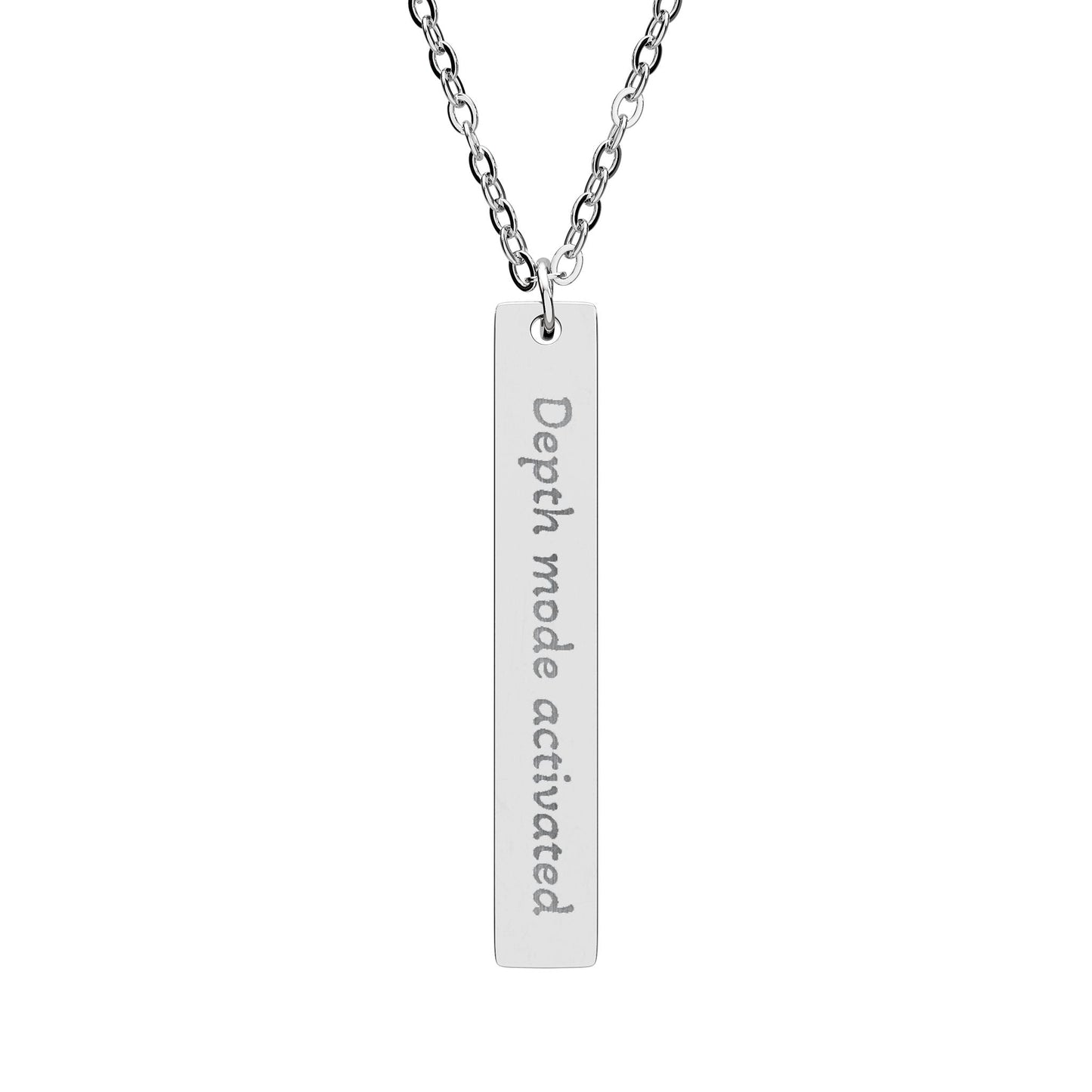 'Depth mode activated' - Engraved Vertical Bar Necklace - Atlas of Imaginary Worlds