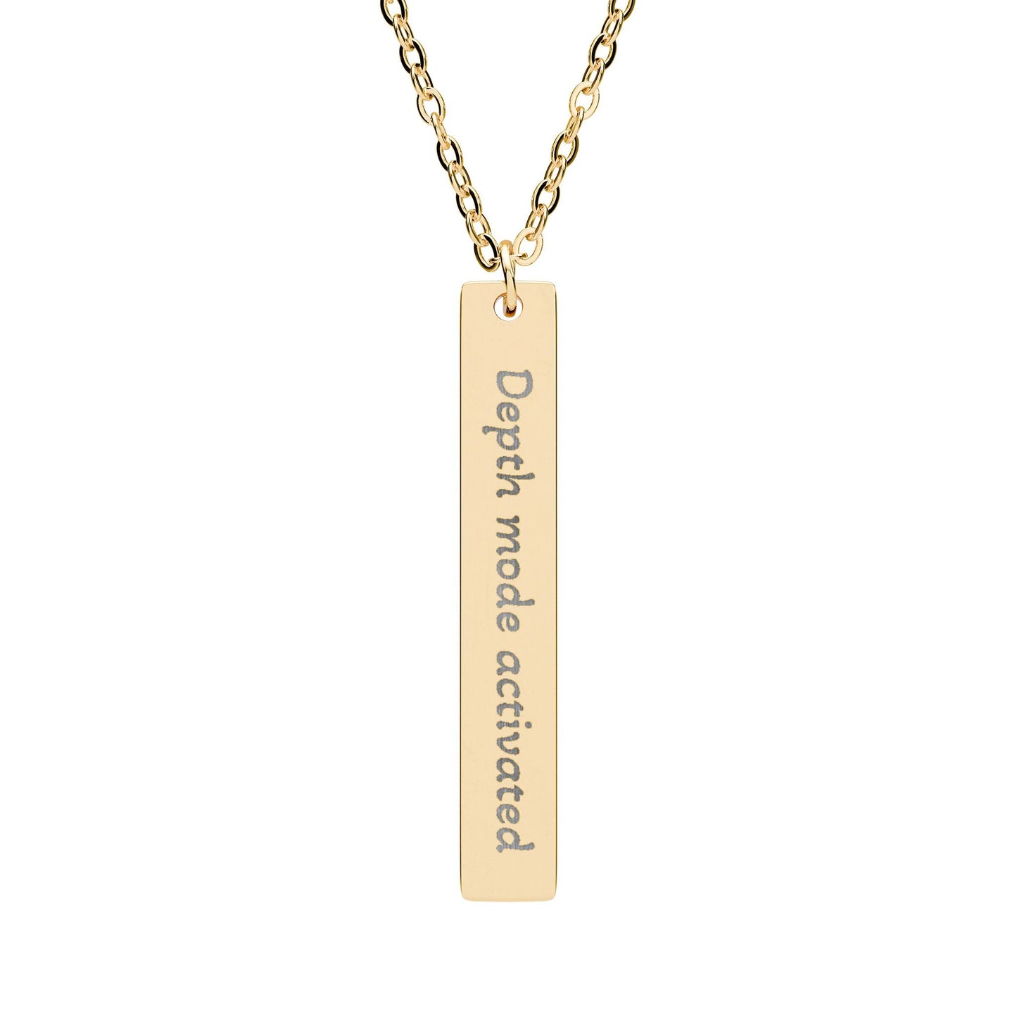 'Depth mode activated' - Engraved Vertical Bar Necklace - Atlas of Imaginary Worlds