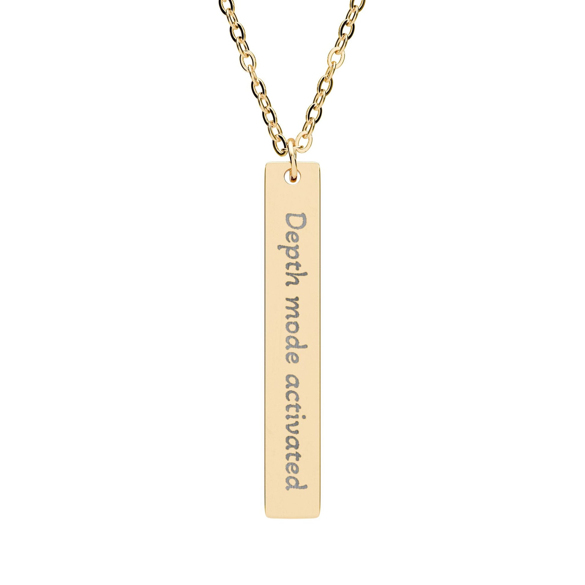 'Depth mode activated' - Engraved Vertical Bar Necklace - Atlas of Imaginary Worlds