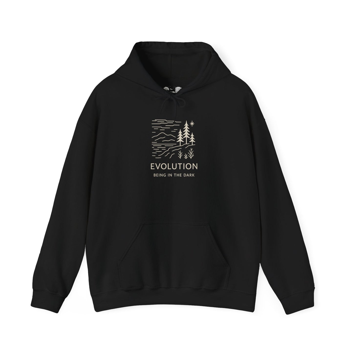 Evolution Hoodie - 'Being in the Dark' Outdoor Graphic Pullover - Atlas of Imaginary Worlds