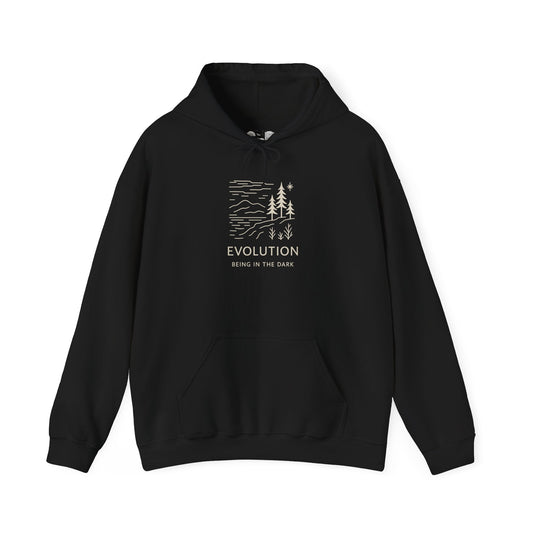 Evolution Hoodie - 'Being in the Dark' Outdoor Graphic Pullover - Atlas of Imaginary Worlds